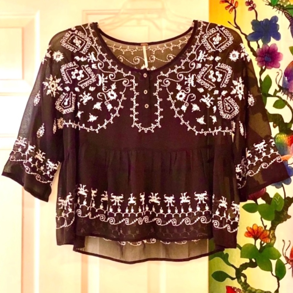 πΊπHPππΊ NWT Free People Pennies Sequel Embroidered Blouse - Picture 9 of 16